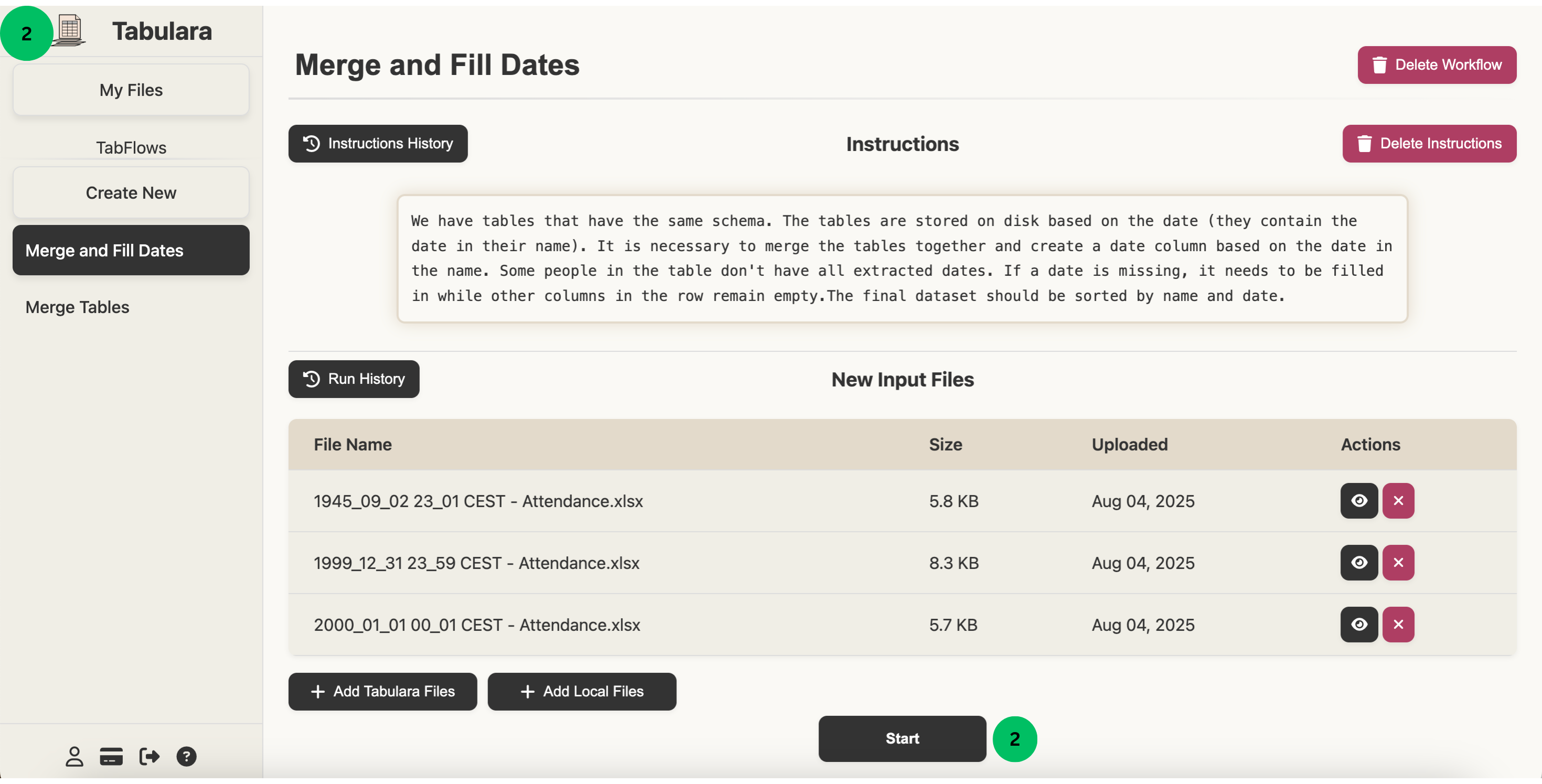 Tabflow creation overview