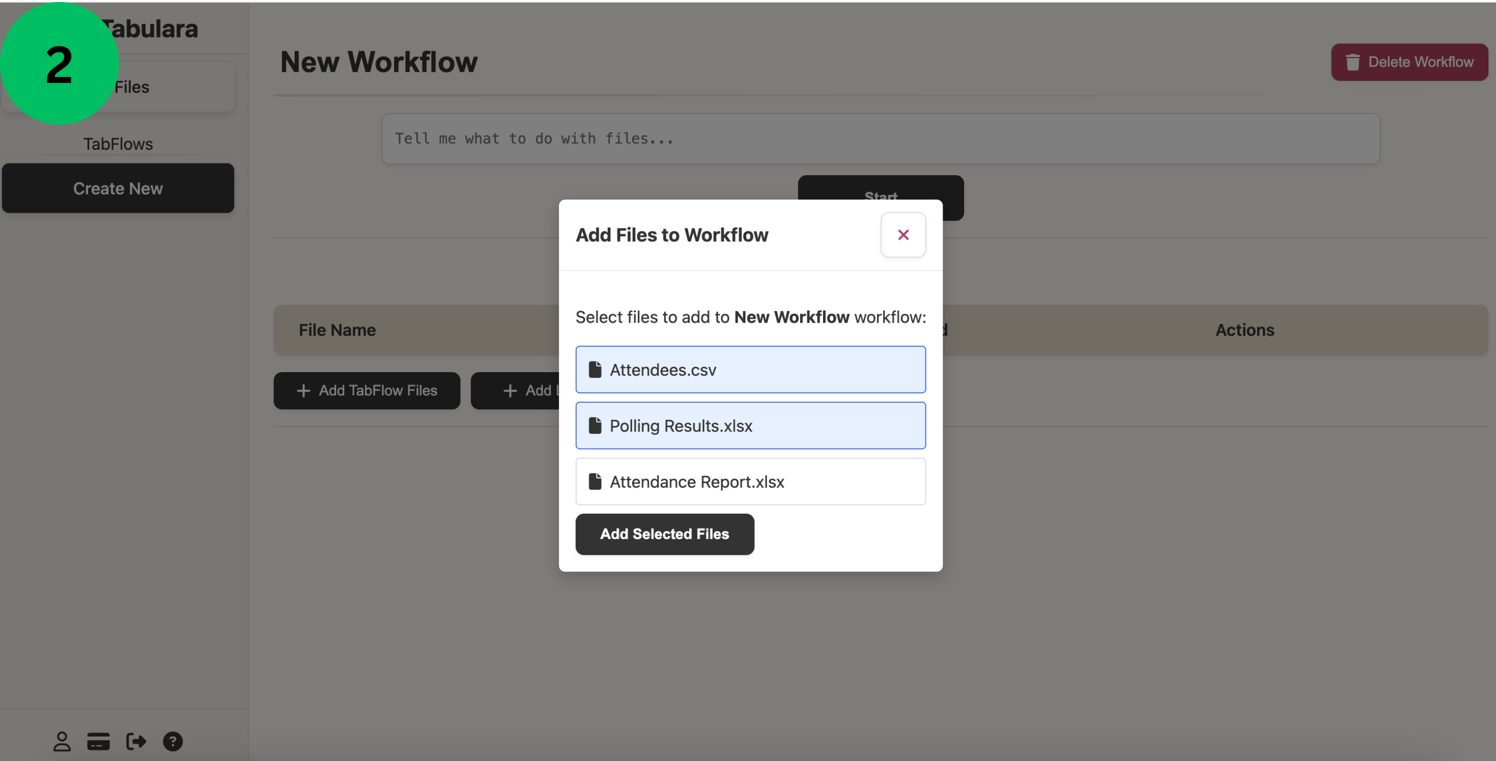Add Tabulara files dialog